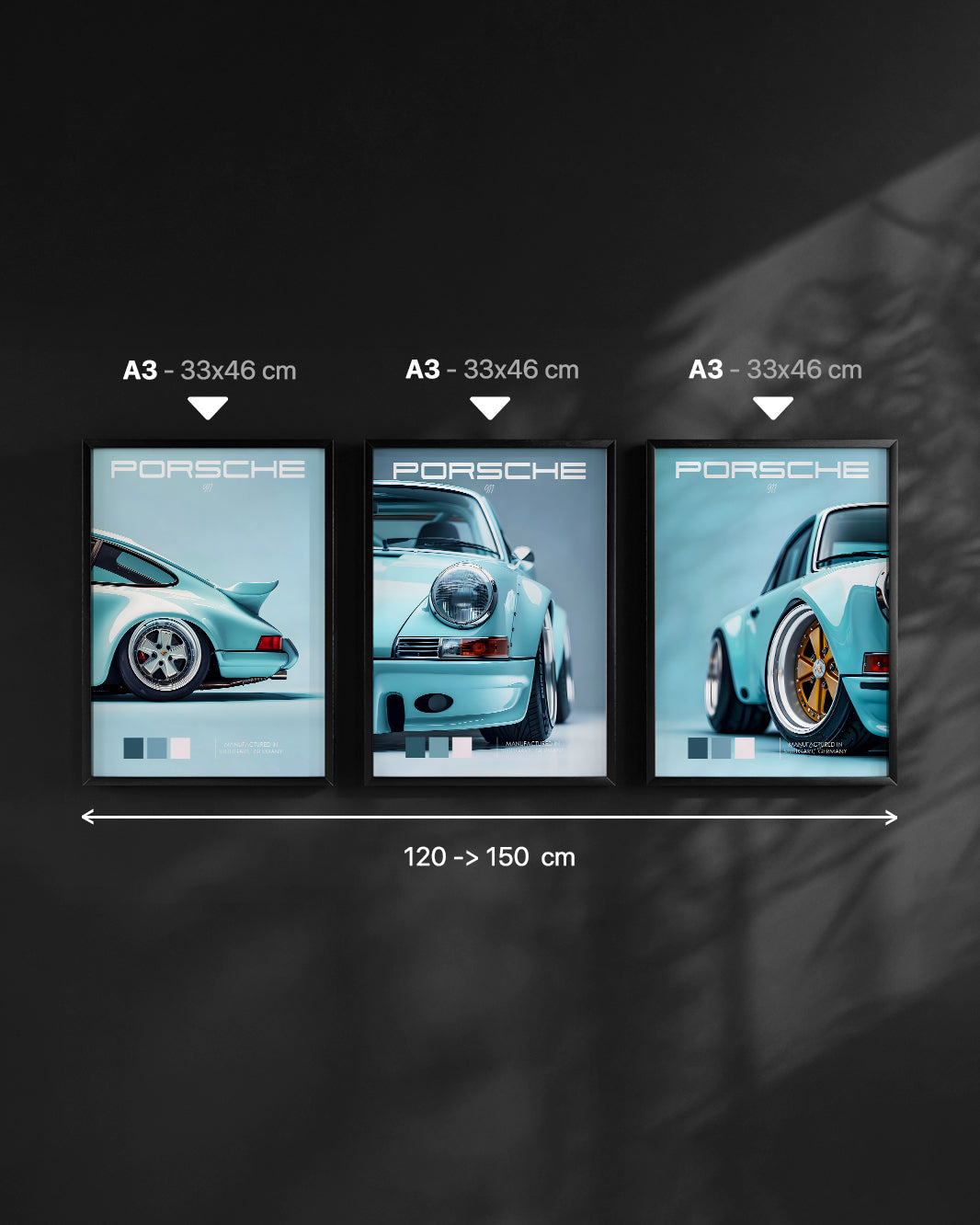 SET OF 3 - Minimalist Blue Porsche Edition