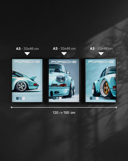 SET OF 3 - Minimalist Blue Porsche Edition
