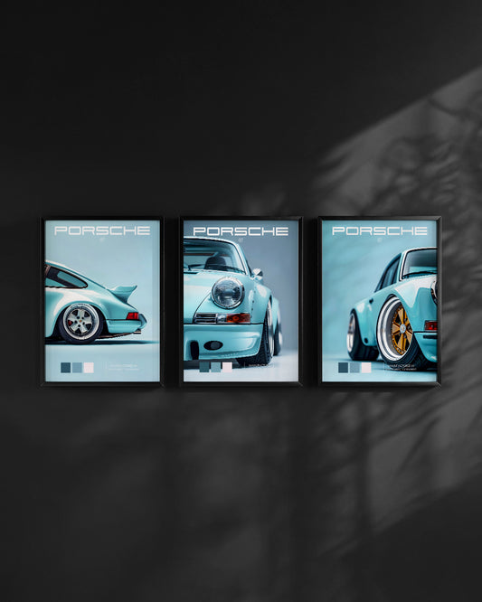 SET OF 3 - Minimalist Blue Porsche Edition
